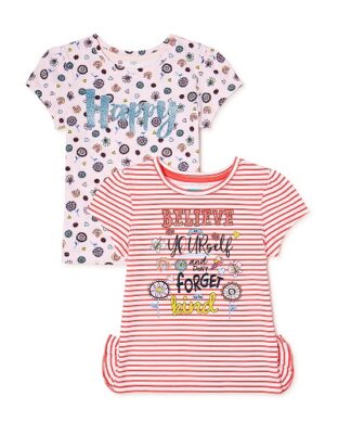 365 Kids Girls Elevated Tshirt Happy & Believe - 2 Pack