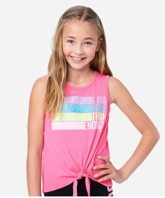 Justice Girls More than Enough Front Tie Tank Top - Pink