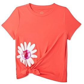 Wonder Nation Girls Embellished Graphic Side Tie T-Shirt - Orange