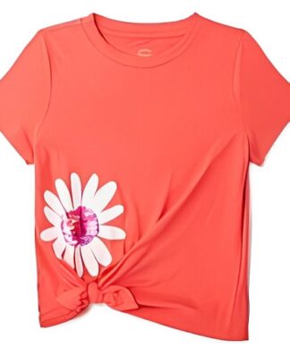 Wonder Nation Girls Embellished Graphic Side Tie T-Shirt - Orange