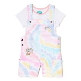 365 Kids Girls Printed T-Shirt & Butterfly Pinafore Overall Shortall - Tie Dye