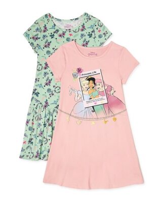 Disney Princess Girls Short Sleeve Skaters Play Dress - 2 Packs