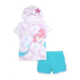 Disney Ariel Girls Hoodie T-Shirt & Shorts 2 Piece Outfit