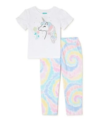 365 Kids Girls Ruffle Sleeve T-Shirt and Pants -Tie Dye