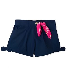 365 Kids Girls Poplin Bow Hem Fancy Shorts - Navy Blue