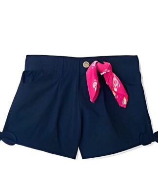 365 Kids Girls Poplin Bow Hem Fancy Shorts - Navy Blue