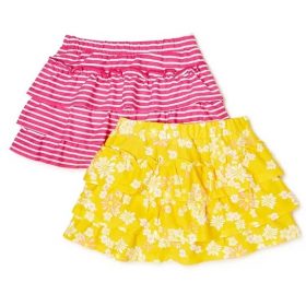 365 Kids Girls Ruffle Scooter Skirts With Inner Short, 2 Pack- Pink Yellow