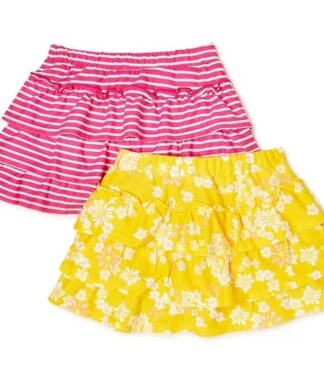 365 Kids Girls Ruffle Scooter Skirts With Inner Short, 2 Pack- Pink Yellow