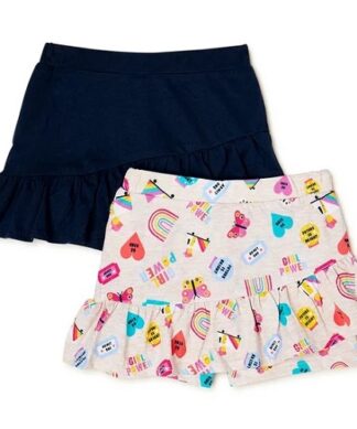 365 Kids Girls Ruffle Scooter Skirts With Inner Short, 2 Pack- Butterfly Print