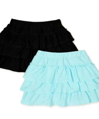 365 Kids Girls Ruffle Scooter Skirts With Inner Short, 2 Pack- Blue Black