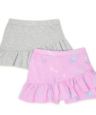 365 Kids Girls Ruffle Scooter Skirts With Inner Short, 2 Pack- Pink Grey