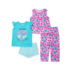 Wonder Nation Toddler Girls Tank, T-shirt, Shorts & Pant Pyjamas Set