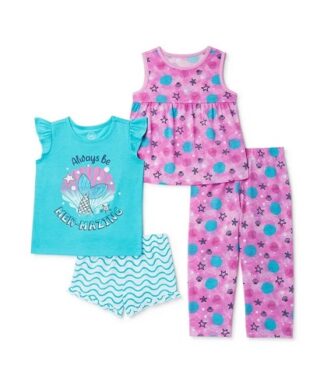 Wonder Nation Toddler Girls Tank, T-shirt, Shorts & Pant Pyjamas Set