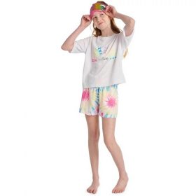 Justice Girls Shorts, T-shirt And  Mask Pyjamas Set -3 Pcs -White