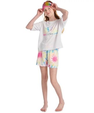 Justice Girls Shorts, T-shirt And  Mask Pyjamas Set -3 Pcs -White
