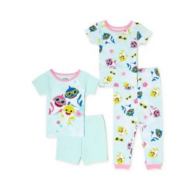 Pinkfong Baby Shark Toddler Girls T-shirt, Shorts, Pant Pyjamas Set- 4 Pcs