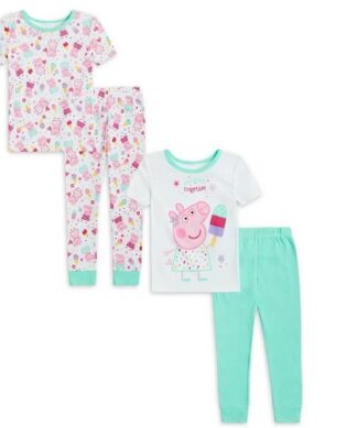 Peppa Pig Toddler Girls T-shirt, Shorts, Pant Pyjamas Set- 4 Pcs
