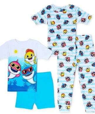 Pink Fong Shark Toddler Boys T-shirt, Shorts, Pant Pyjamas Set- 4 Pcs