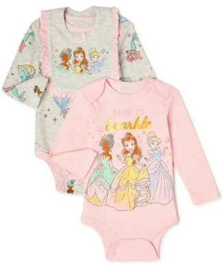 Disney Princess Baby Girls Long Sleeve Bodysuit & Bib Set