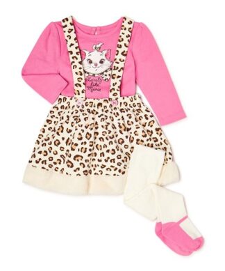 Disney Marie Baby Girls Top, Pinafore Dress & Popsocks Set