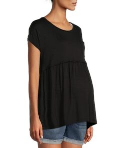 Time & Tru Pregnant Women's Maternity Babydoll Short Sleeve Top - Black
