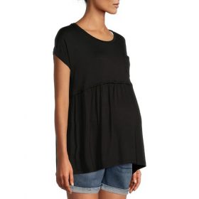 Time & Tru Pregnant Women's Maternity Babydoll Short Sleeve Top - Black