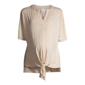Time & Tru Pregnant Women's Maternity Dolman Sleeve Tie Front Blouse Top - Brown