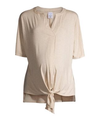 Time & Tru Pregnant Women's Maternity Dolman Sleeve Tie Front Blouse Top - Brown