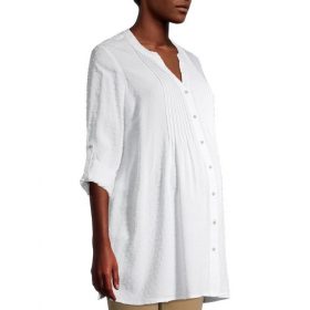 Time & Tru Maternity Woven Pintuck Blouse - White