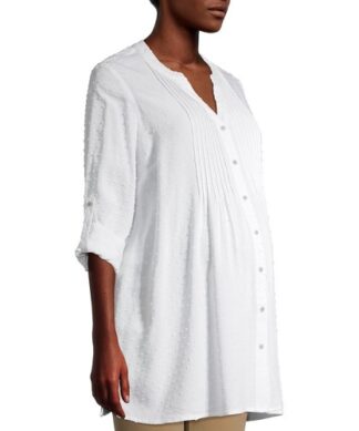 Time & Tru Maternity Woven Pintuck Blouse - White