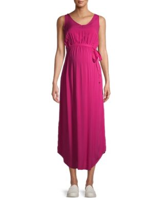 Time & Tru Women's Maternity Woven Maxi Dress - Pink
