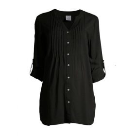 Time & Tru Maternity Woven Pintuck Blouse - Black