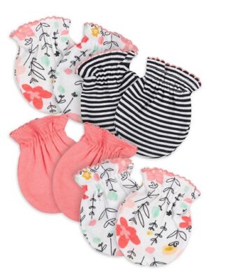 Gerber Organic Cotton Baby Girls No Scratch Mittens - 4 Pairs