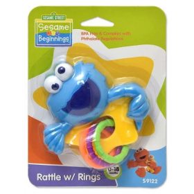 Sesame Street Beginnings Baby Cookie Monster Rattle With Rings - Blue
