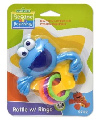 Sesame Street Beginnings Baby Cookie Monster Rattle With Rings - Blue