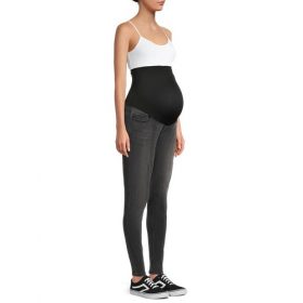 Time & Tru Women's Maternity Full Panel Skinny Jeans Trouser Pant - Black