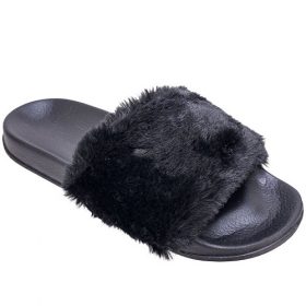 Wonder Nation Infant Baby Girls Fur Sparkly Slide Shoe - Black