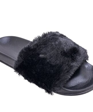 Wonder Nation Infant Baby Girls Fur Sparkly Slide Shoe - Black