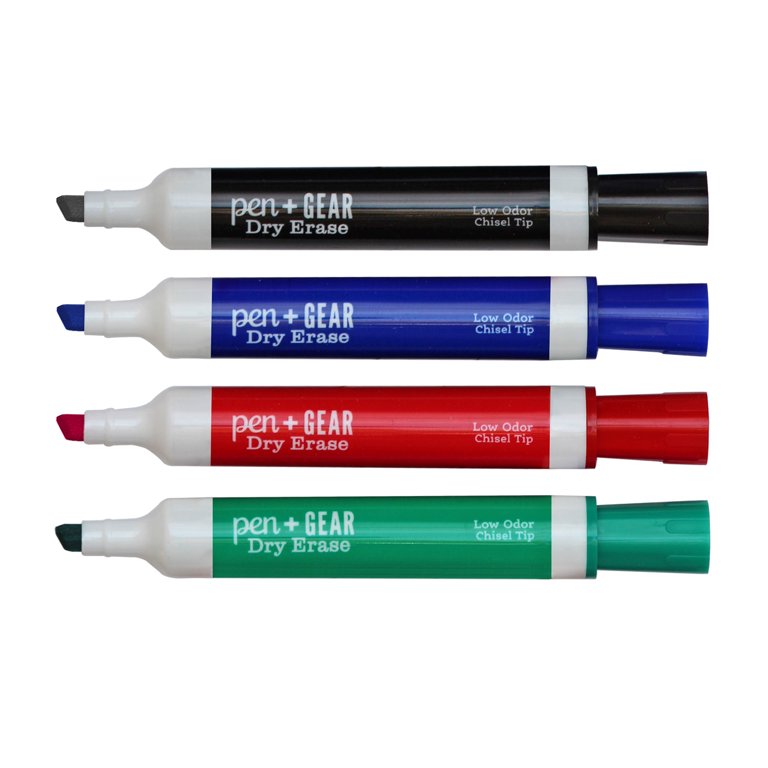 Dry Erase Markers, Chisel Tip, 4 Count. 3 packs. Pen+Gear. M17