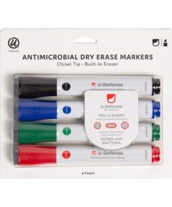 U BRANDS Anti-Microbial Dry-Erase Markers, Medium Point, 4 Count, Assorted Colors  