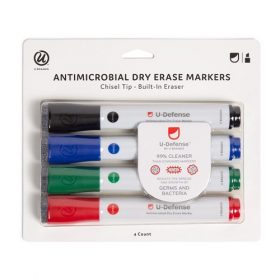 U BRANDS Anti-Microbial Dry-Erase Markers, Medium Point, 4 Count, Assorted Colors  