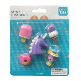 Pen + Gear Mini Erasers Reward, Pastel Colors, 5 Count
