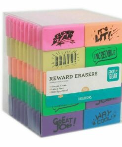 Pen + Gear Reward Erasers with Fun Prints - Assorted Colours -100 Pcs