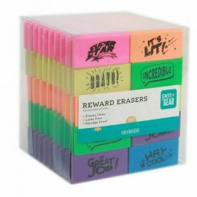 Pen + Gear Reward Erasers with Fun Prints - Assorted Colours -100 Pcs
