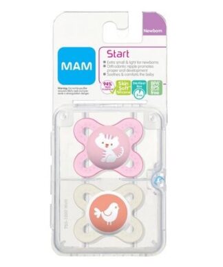 MAM Baby Pacifier For Breastfed Baby Newborn With Storage Case Pink / White