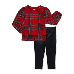Wonder Nation Baby Girls Christmas Holiday Top & Leather Pants