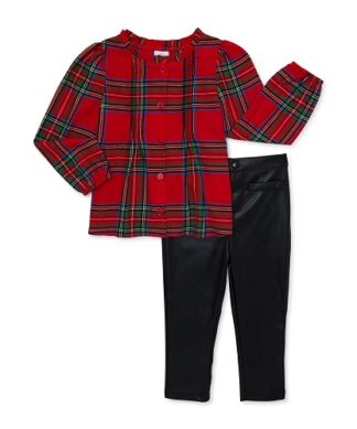Wonder Nation Baby Girls Christmas Holiday Top & Leather Pants