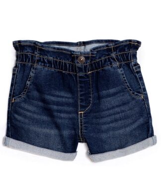 Wonder Nation Girls Papperbag Denim Shorts - Dark Blue Jeans