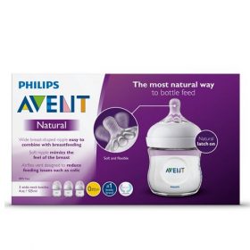 Philips Avent Natural Baby Feeding Bottle Clear 4oz - 3 Pack. 0m+