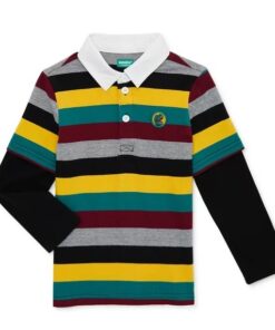 365 Kids Boys Long Sleeve Stripe Polo Hangdown Shirt